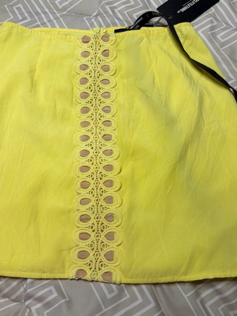 PrettyLittleThing Yellow Mini Skirt with Crochet Trim